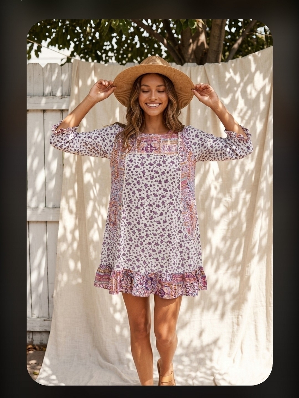 Floral Boho Mini Dress Size M By Kori
